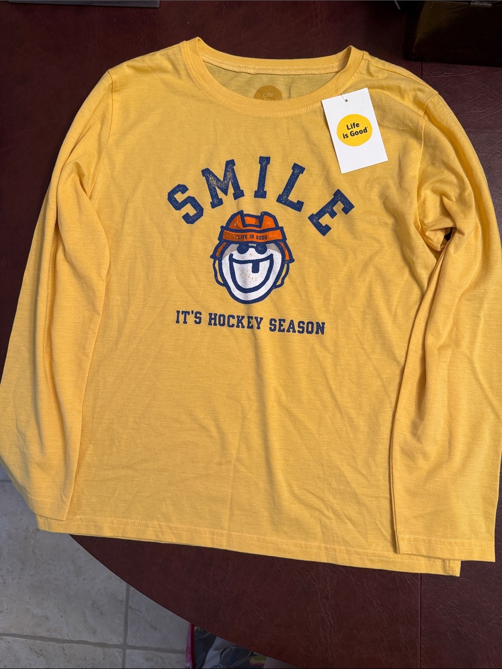 Life Is Good Kids Yellow Long-Sleeve 'Smile — It's Hockey Season' Tee